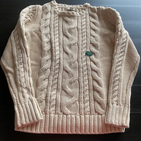 L.L. Bean Sweaters - LL Bean Small Heritage Cable Knit Sweater 100% Cotton Cream Beige 517898 Womens